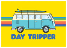 Load image into Gallery viewer, Day Tripper VW Camper Van Retro Rainbow Art Print available in A4, A3 or 50cm x 70cm print