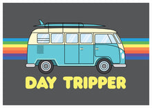 Load image into Gallery viewer, Day Tripper VW Camper Van Retro Rainbow Art Print available in A4, A3 or 50cm x 70cm print