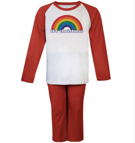 It's Christmas Rainbow Red Raglan Kids Pyjama Set