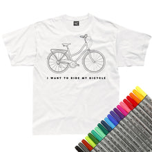Load image into Gallery viewer, I Want To Ride My Bicycle Colour-In T-Shirt (fabric pens optional)