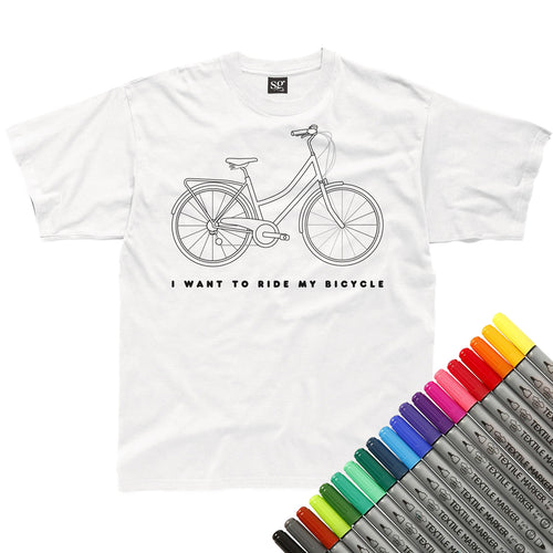 I Want To Ride My Bicycle Colour-In T-Shirt (fabric pens optional)