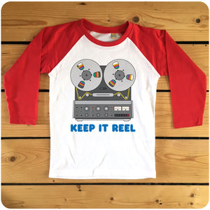 Keep It Reel red or navy raglan long-sleeve baseball