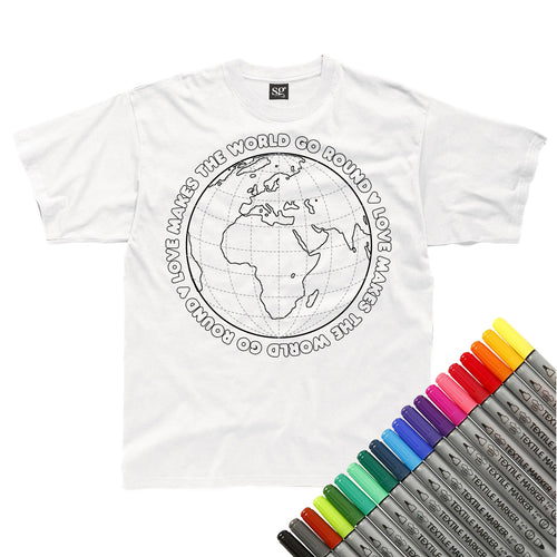 Love Makes The World Go Round Colour In T-Shirt (fabric pens optional)