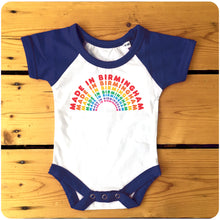 Load image into Gallery viewer, Made in Birmingham Raglan Baseball Babygrow / Bodysuit available in blue or red