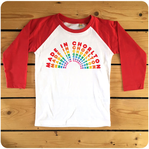 Made In Chorlton Rainbow Raglan Baseball T-shirt
