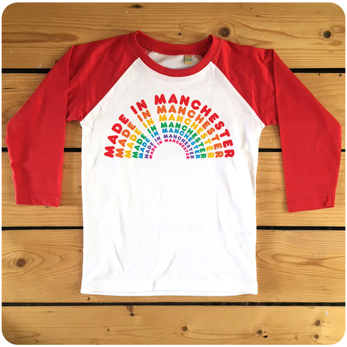 Made In Manchester Rainbow Raglan Baseball T-shirt