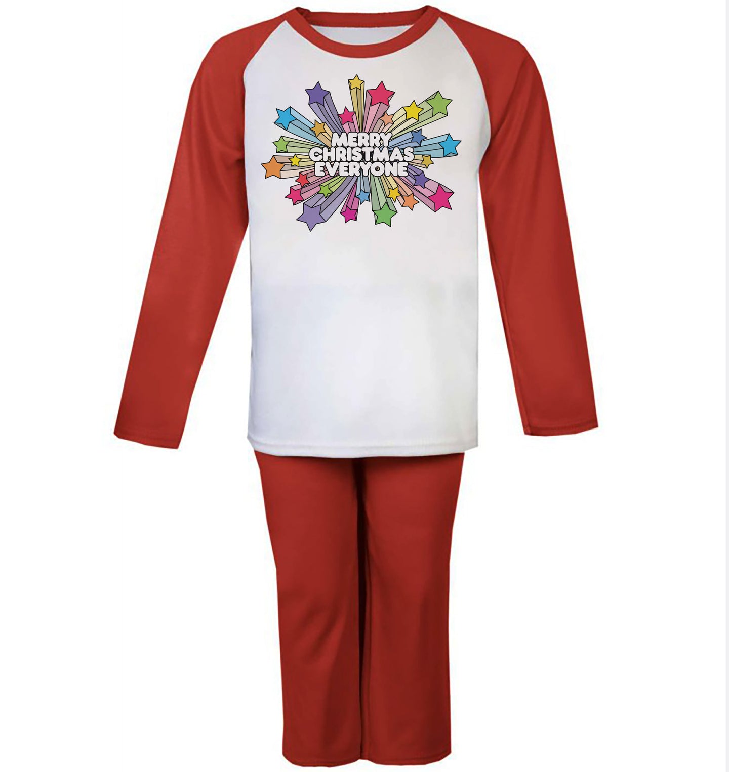 Merry Christmas Everyone Rainbow Red Raglan Kids Pyjama Set