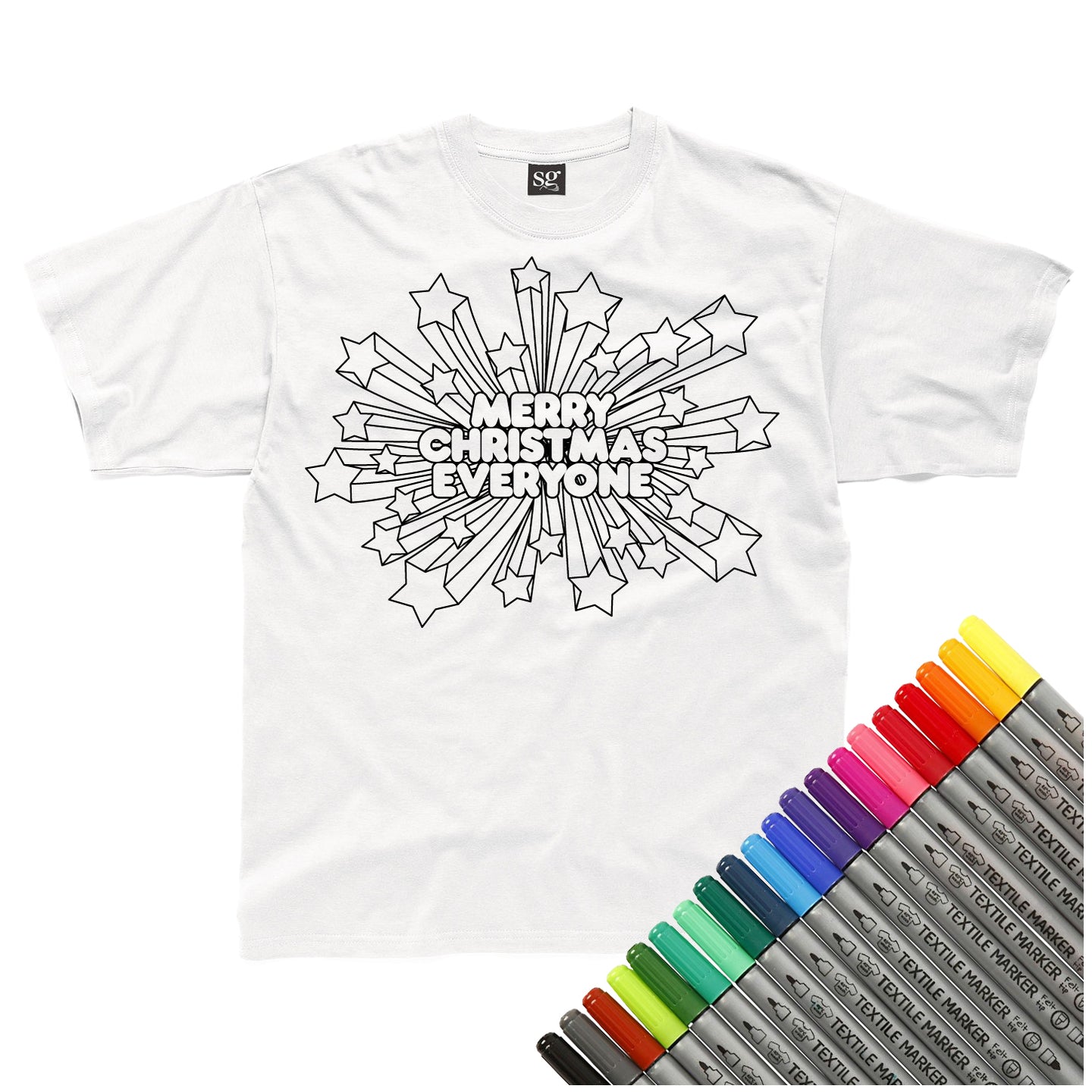 Merry Christmas Everyone Colour-In T-Shirt (fabric pens optional)