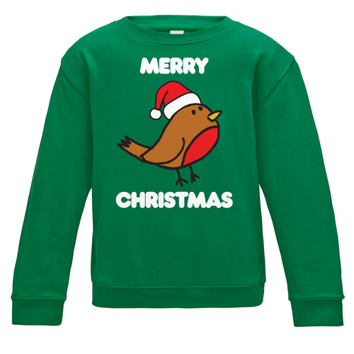 Merry Christmas Robin Kids Sweatshirt