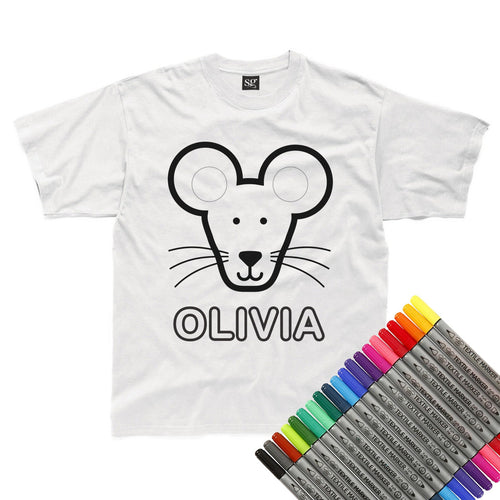Personalised Colour-In Mouse T-Shirt (fabric pens optional)