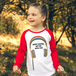 Music Sounds Better With You red or navy raglan long-sleeve baseball