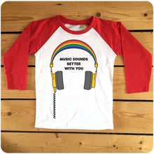 Load image into Gallery viewer, Music Sounds Better With You red or navy raglan long-sleeve baseball