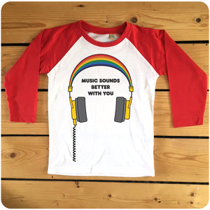 Music Sounds Better With You red or navy raglan long-sleeve baseball