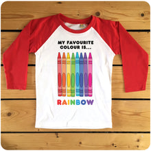 Load image into Gallery viewer, My Favourite Colour Is Rainbow 5-6 Years Red Sleeved Raglan (SALE ITEM)