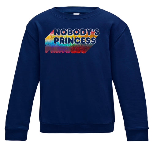 Nobody's Princess Kids Navy Sweatshirt with sparkly holographic vinyl.