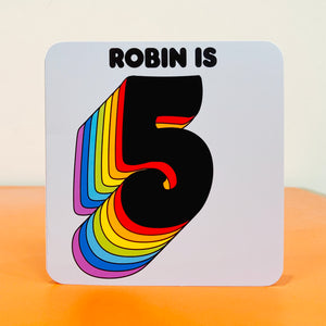 Personalised Retro Rainbow Drop-Shadow Number Birthday Card