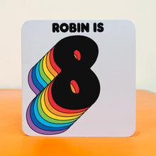 Load image into Gallery viewer, Personalised Retro Rainbow Drop-Shadow Number Birthday Card
