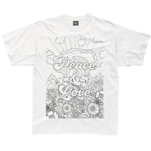 Load image into Gallery viewer, Peace &amp; Love Colour-In Sunrise T-Shirt (fabric pens optional)