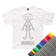 Load image into Gallery viewer, Personalised Skeleton Halloween Colour In T-Shirt (fabric pens optional)