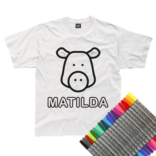 Personalised Colour-In Pig T-Shirt (fabric pens optional)