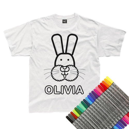Personalised Colour-In Rabbit T-Shirt (fabric pens optional)