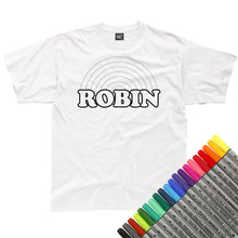 Load image into Gallery viewer, Personalised Retro Rainbow Colour-In T-Shirt (fabric pens optional)