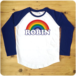 Personalised Retro Rainbow Raglan Baseball Women's T-Shirt