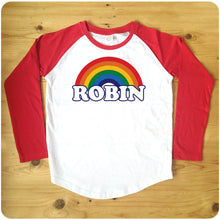 Load image into Gallery viewer, Personalised Retro Rainbow Raglan Baseball Men&#39;s T-Shirt