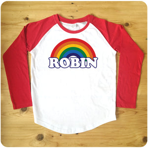 Personalised Retro Rainbow Raglan Baseball Men's T-Shirt