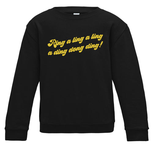 Ring-a-ling-a-ling-a-ding-dong-ding Kids Christmas Black Sweatshirt