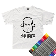 Load image into Gallery viewer, Personalised Colour-In Sheep T-Shirt (fabric pens optional)