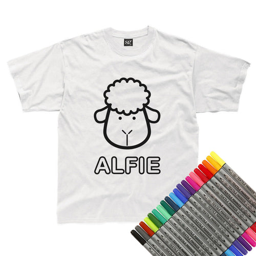Personalised Colour-In Sheep T-Shirt (fabric pens optional)