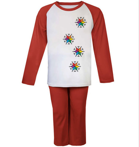 Christmas Rainbow Snowflakes Red Raglan Kids Pyjama Set