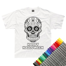 Load image into Gallery viewer, Sugar Skull Halloween Colour In T-Shirt (fabric pens optional)