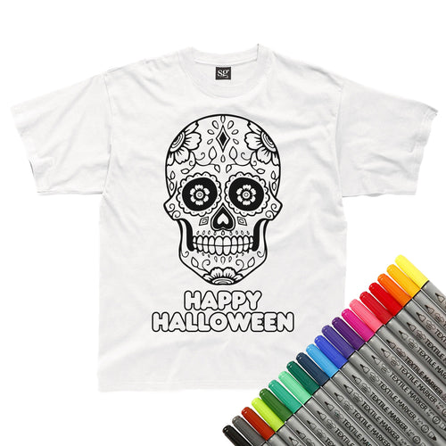 Sugar Skull Halloween Colour In T-Shirt (fabric pens optional)