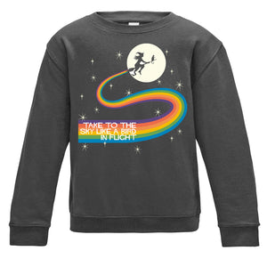 Glow in The Dark Take To The Sky Kids Halloween Sweatshirt in charcoal or navy