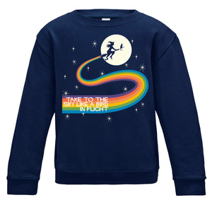 Glow in The Dark Take To The Sky Kids Halloween Sweatshirt in charcoal or navy