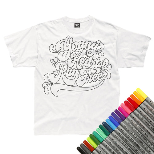 Young Hearts Run Free Colour In T-Shirt (fabric pens optional)